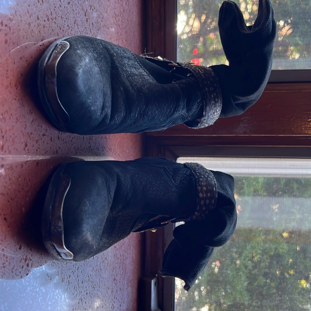 Vintage Zodiac booties with feather buckles
